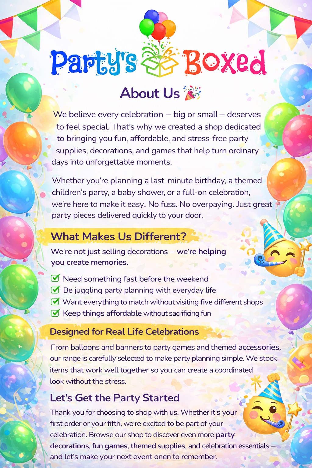 PartysBoxed about us statement artwork